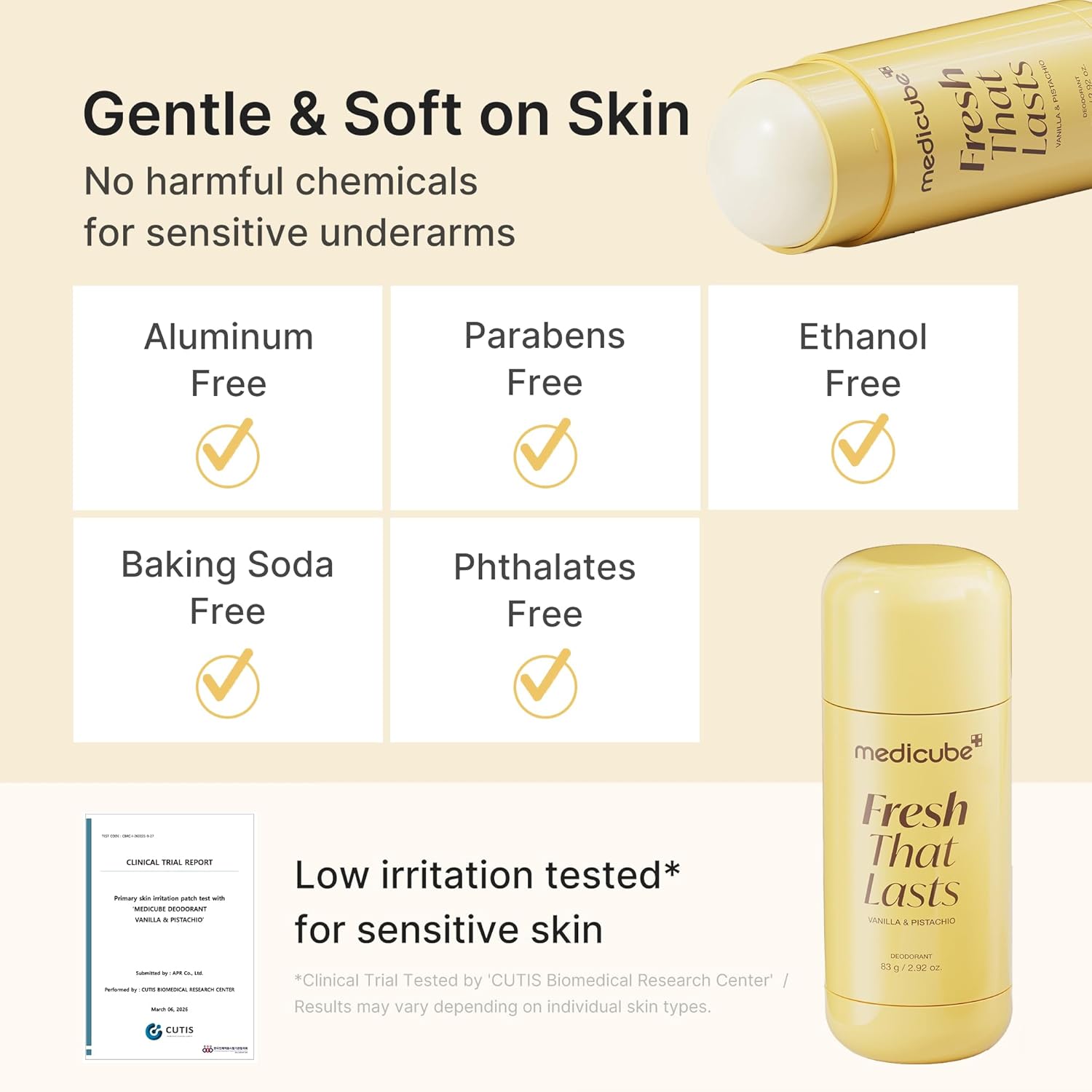 medicube Kojic Acid & Turmeric Aluminum-Free Deodorant | Vanilla & Pistachio Perfumed Stick, All-Day Odor Protection for Women & Men | Underarm Brightening Care | Korean Skincare, 2.92 oz.